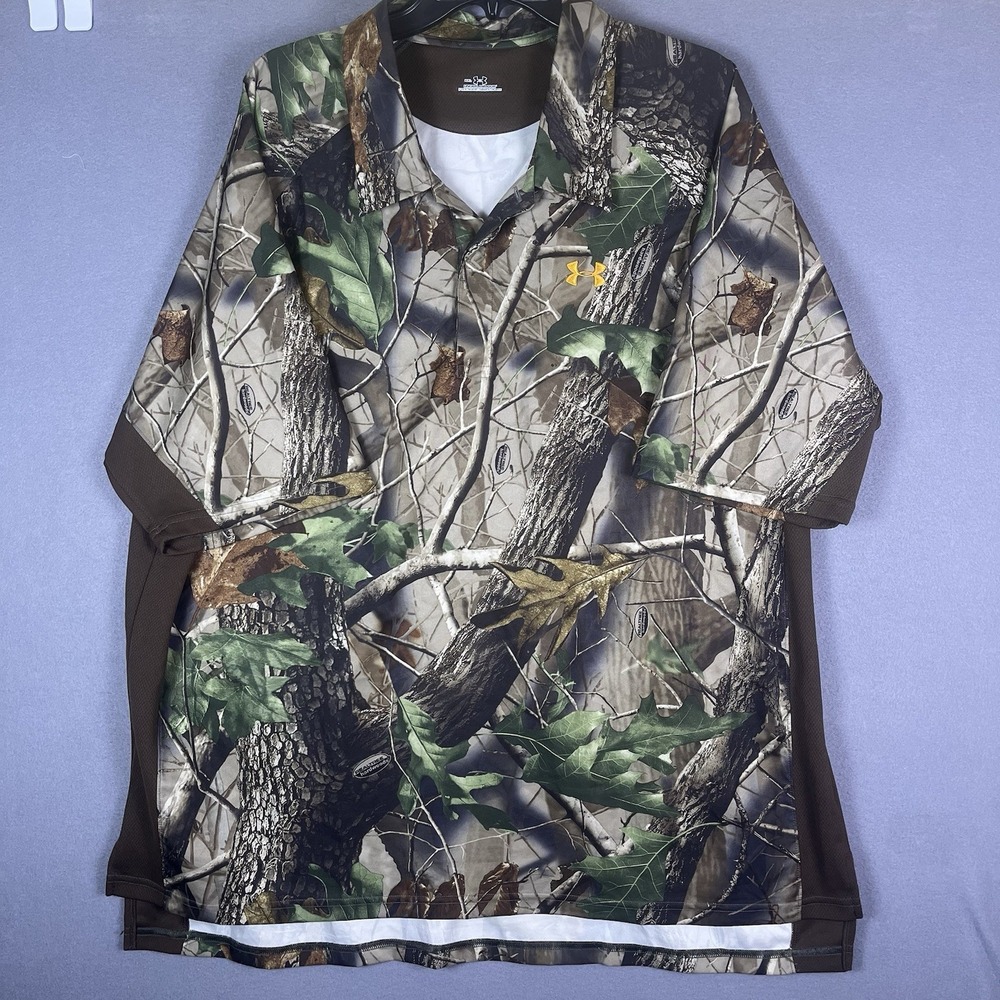 Under Amour Polo Shirt Mens XXL Realtree Camouflage Performance Hunting